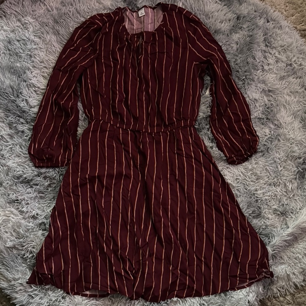 Old Navy Women's Maroon Striped Long Sleeve Dress Size M